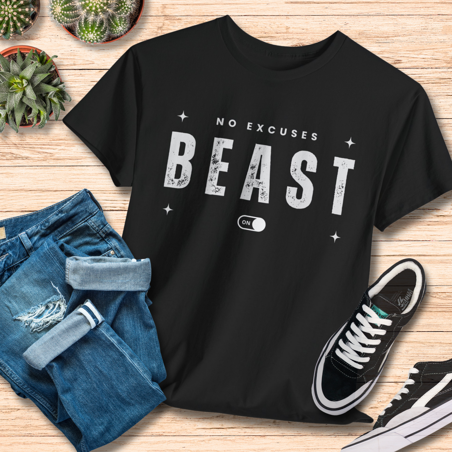 Beast Mode On T-Shirt / No Excuses Motivational Workout Tee