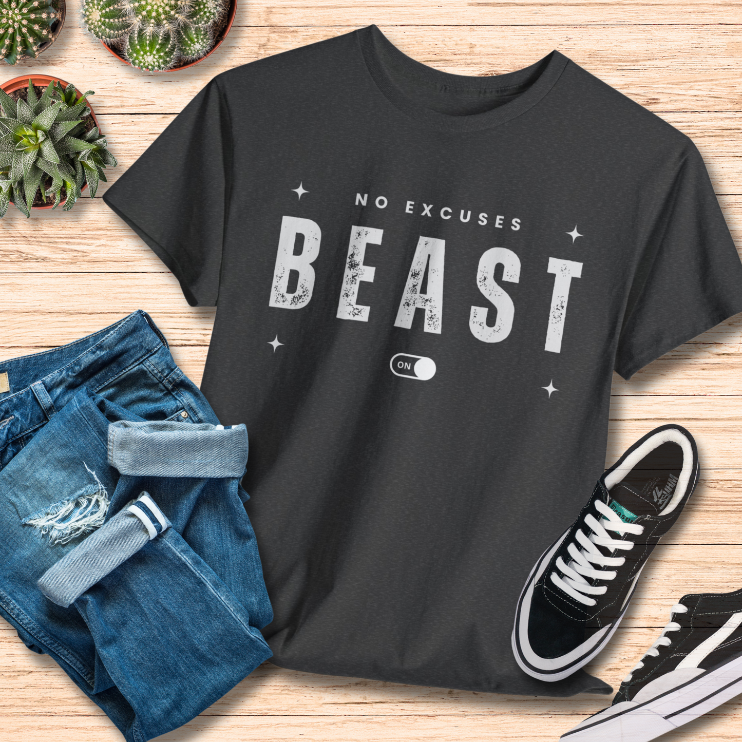 Beast Mode On T-Shirt / No Excuses Motivational Workout Tee