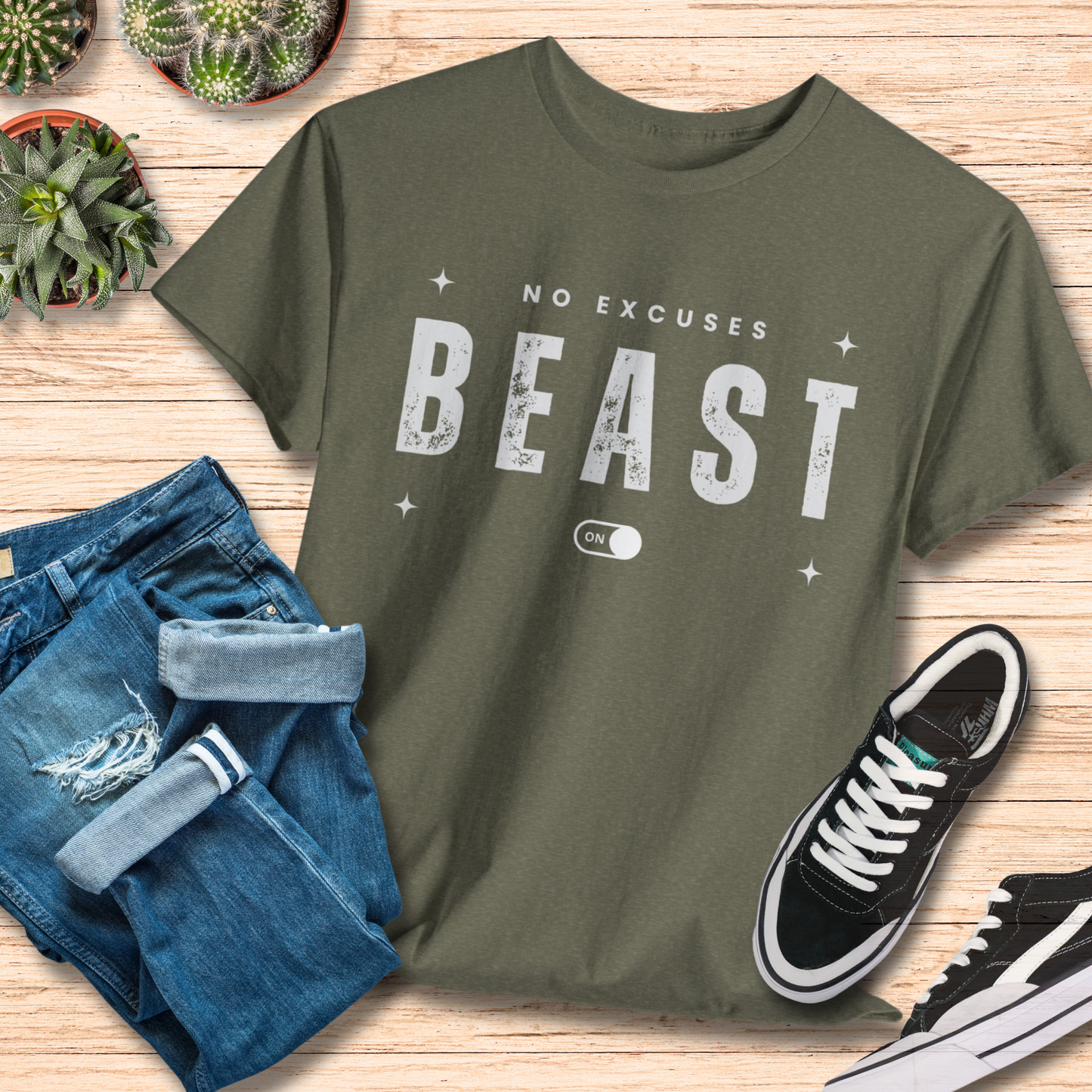 Beast Mode On T-Shirt / No Excuses Motivational Workout Tee