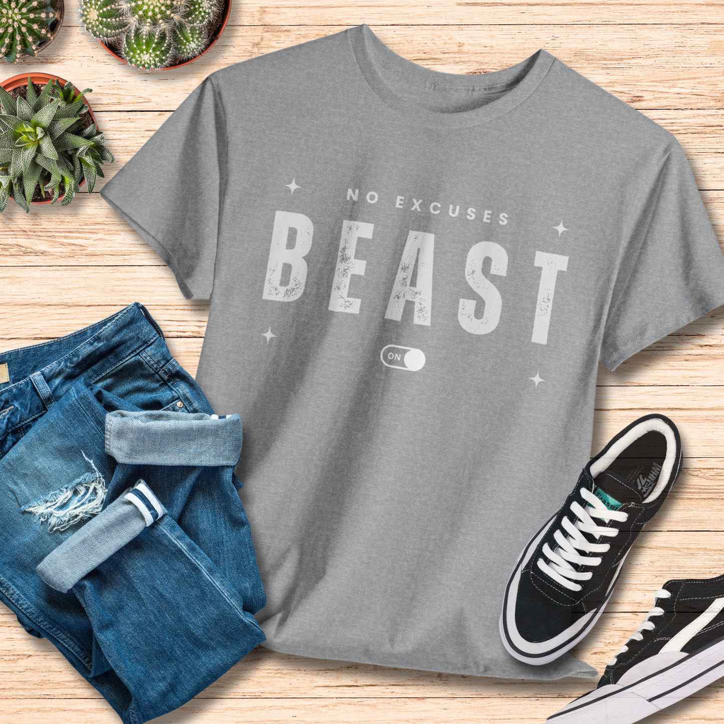 Beast Mode On T-Shirt / No Excuses Motivational Workout Tee