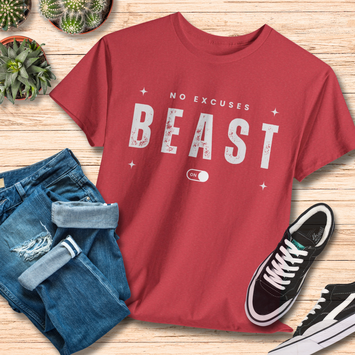 Beast Mode On T-Shirt / No Excuses Motivational Workout Tee