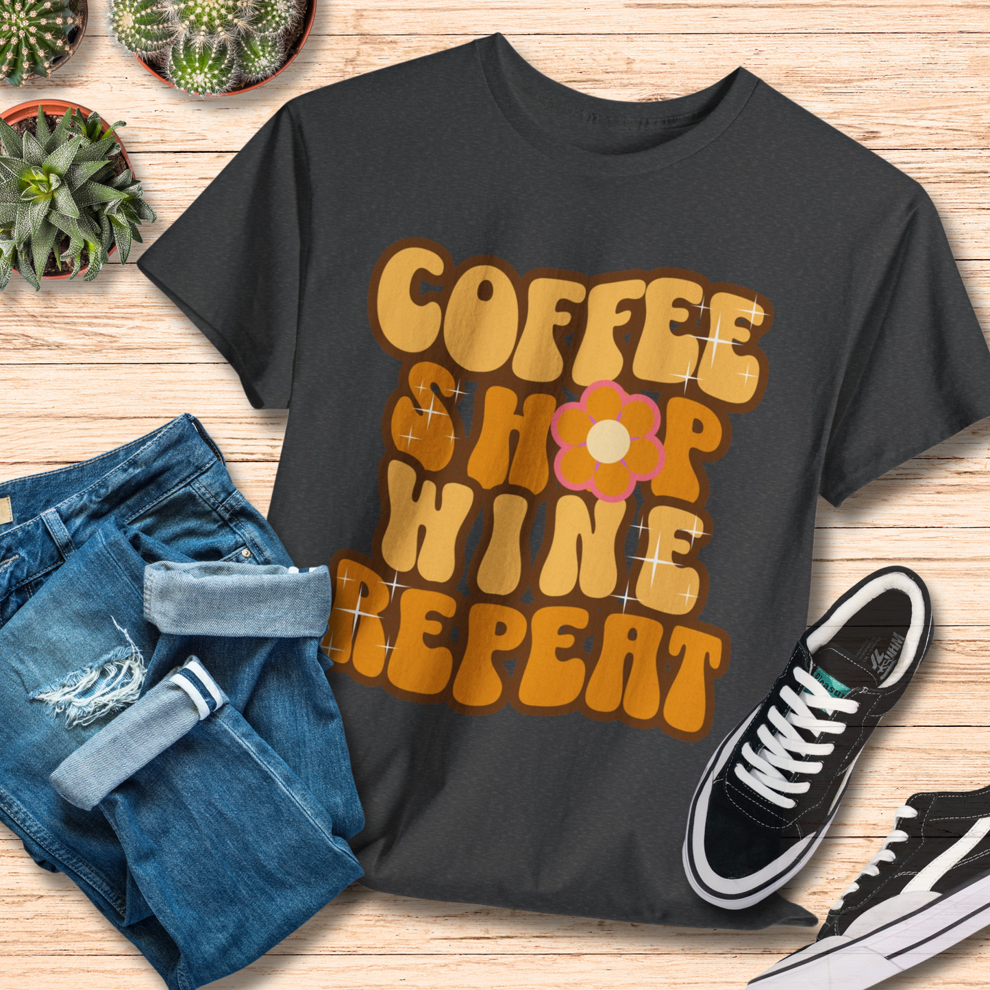 Coffee Shop Wine Repeat T-Shirt / Funny Mom Life Tee