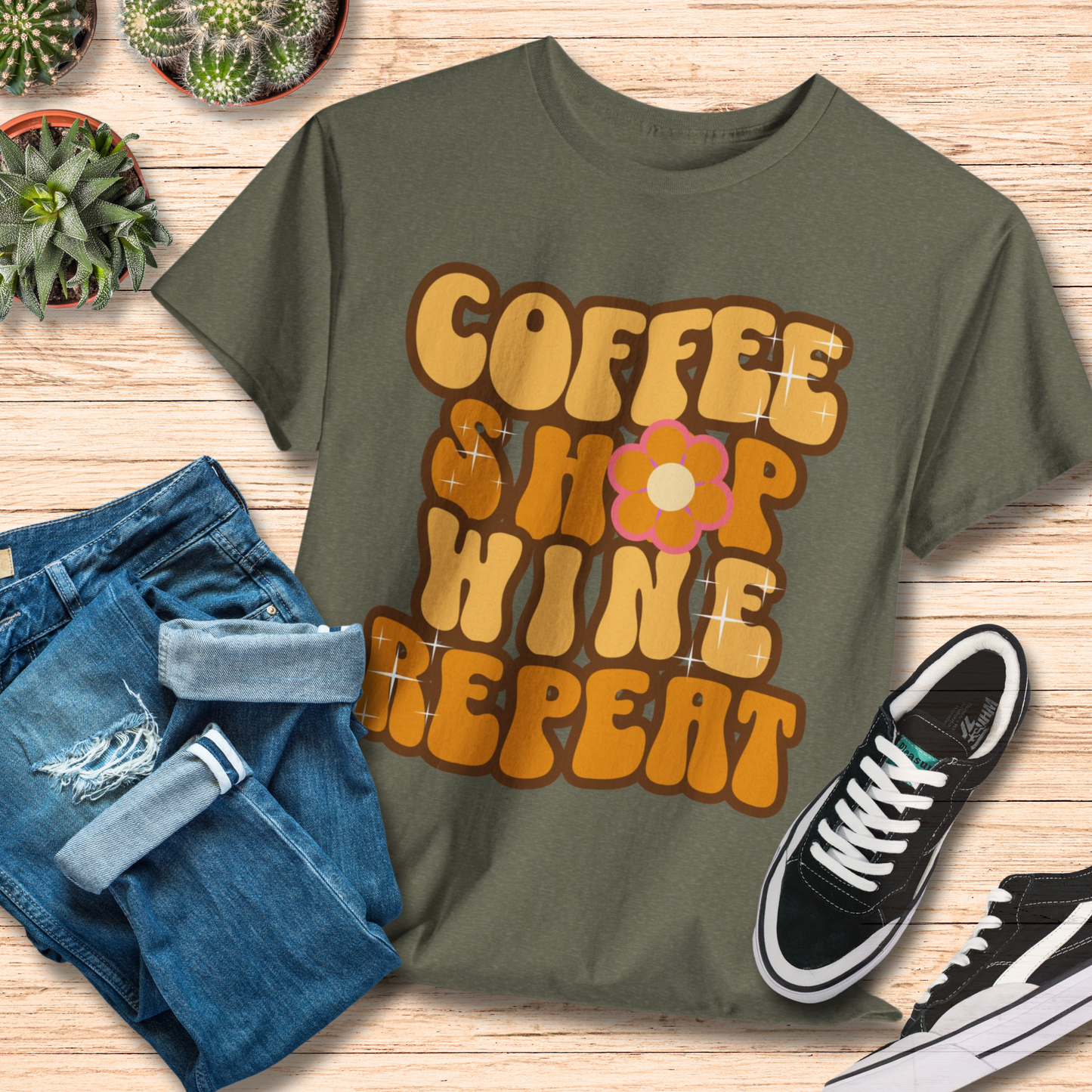 Coffee Shop Wine Repeat T-Shirt / Funny Mom Life Tee