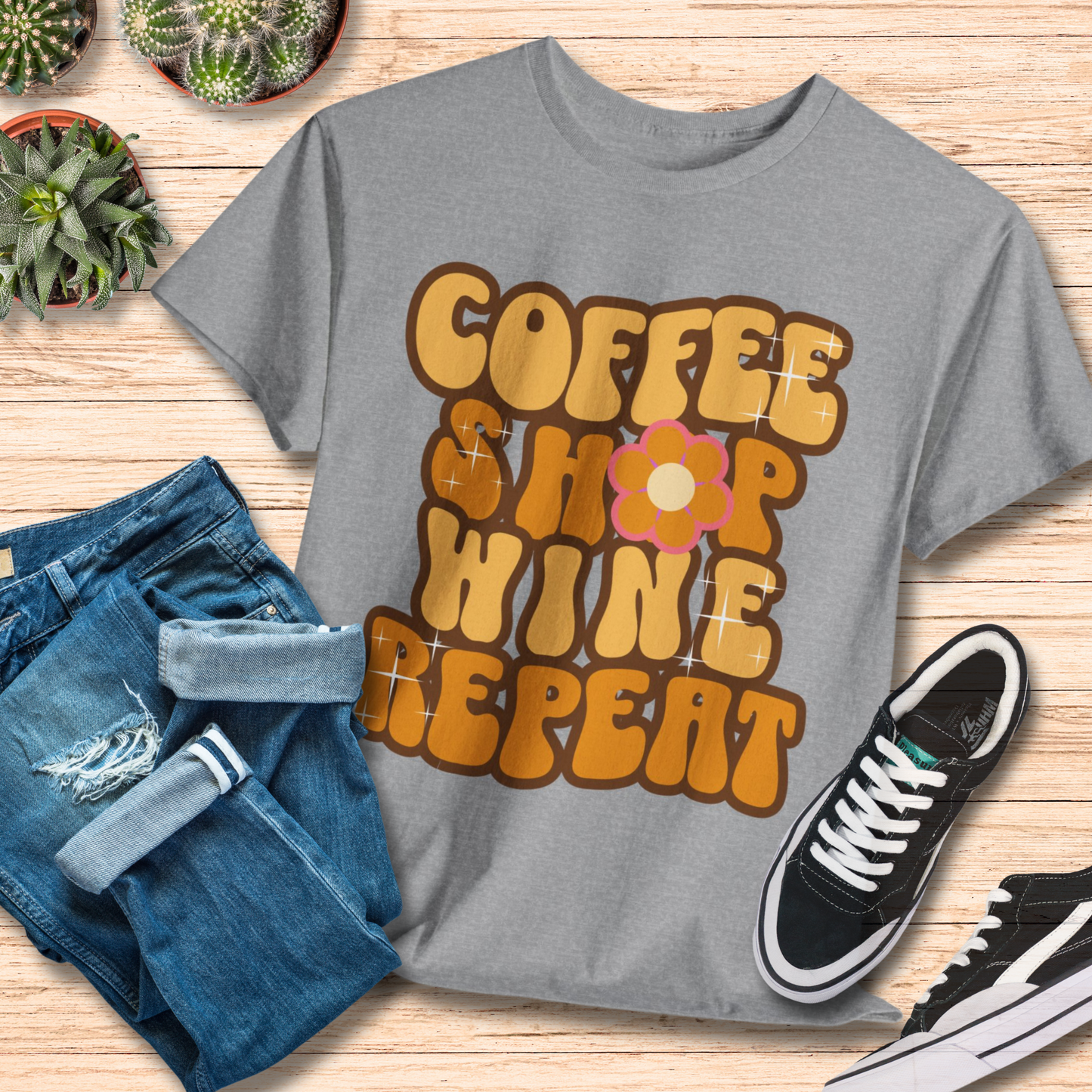 Coffee Shop Wine Repeat T-Shirt / Funny Mom Life Tee