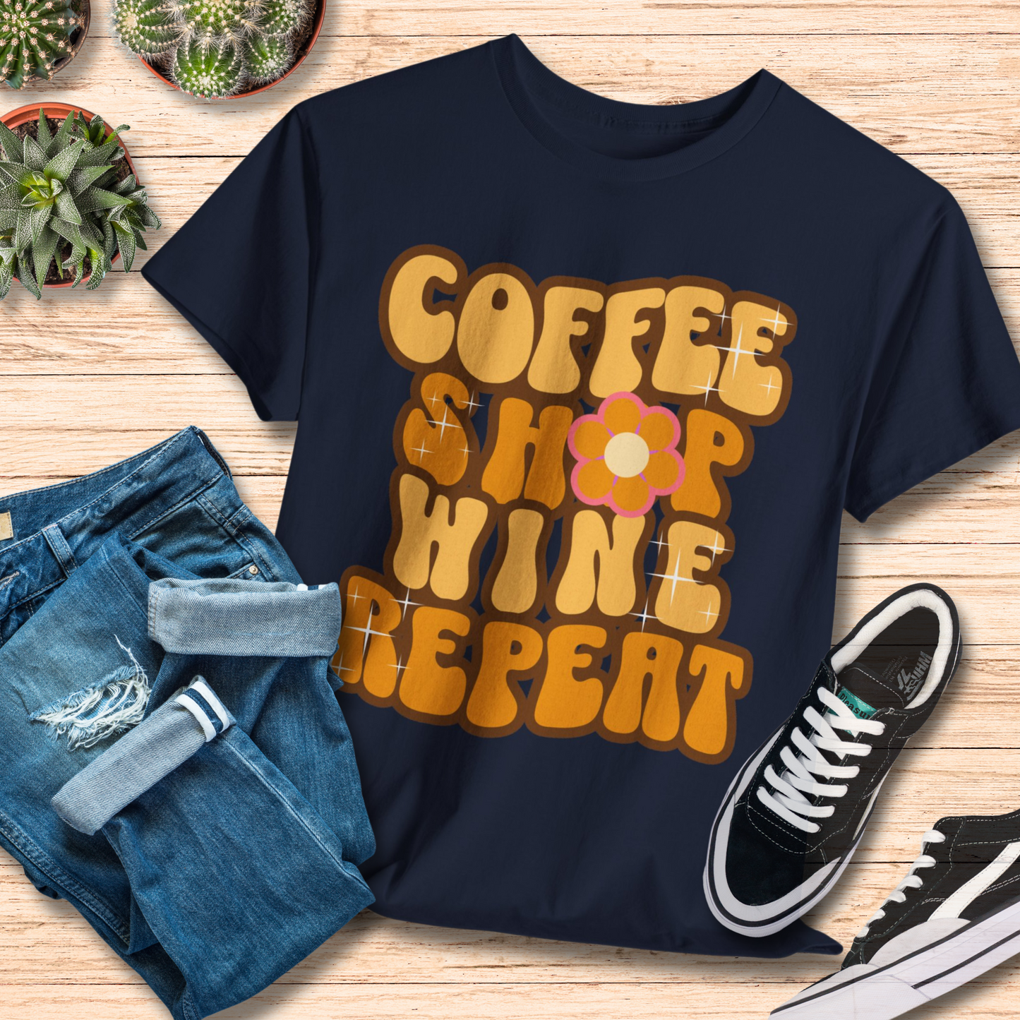 Coffee Shop Wine Repeat T-Shirt / Funny Mom Life Tee