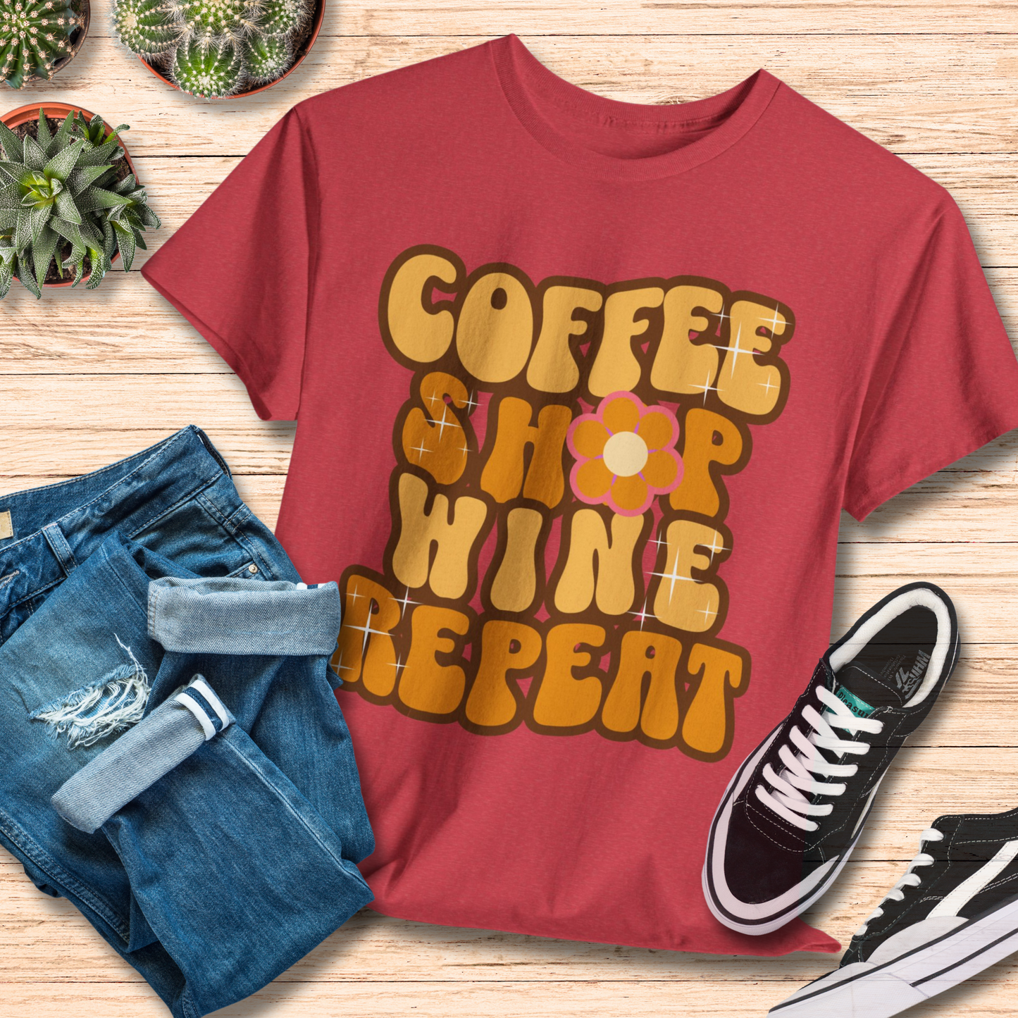 Coffee Shop Wine Repeat T-Shirt / Funny Mom Life Tee