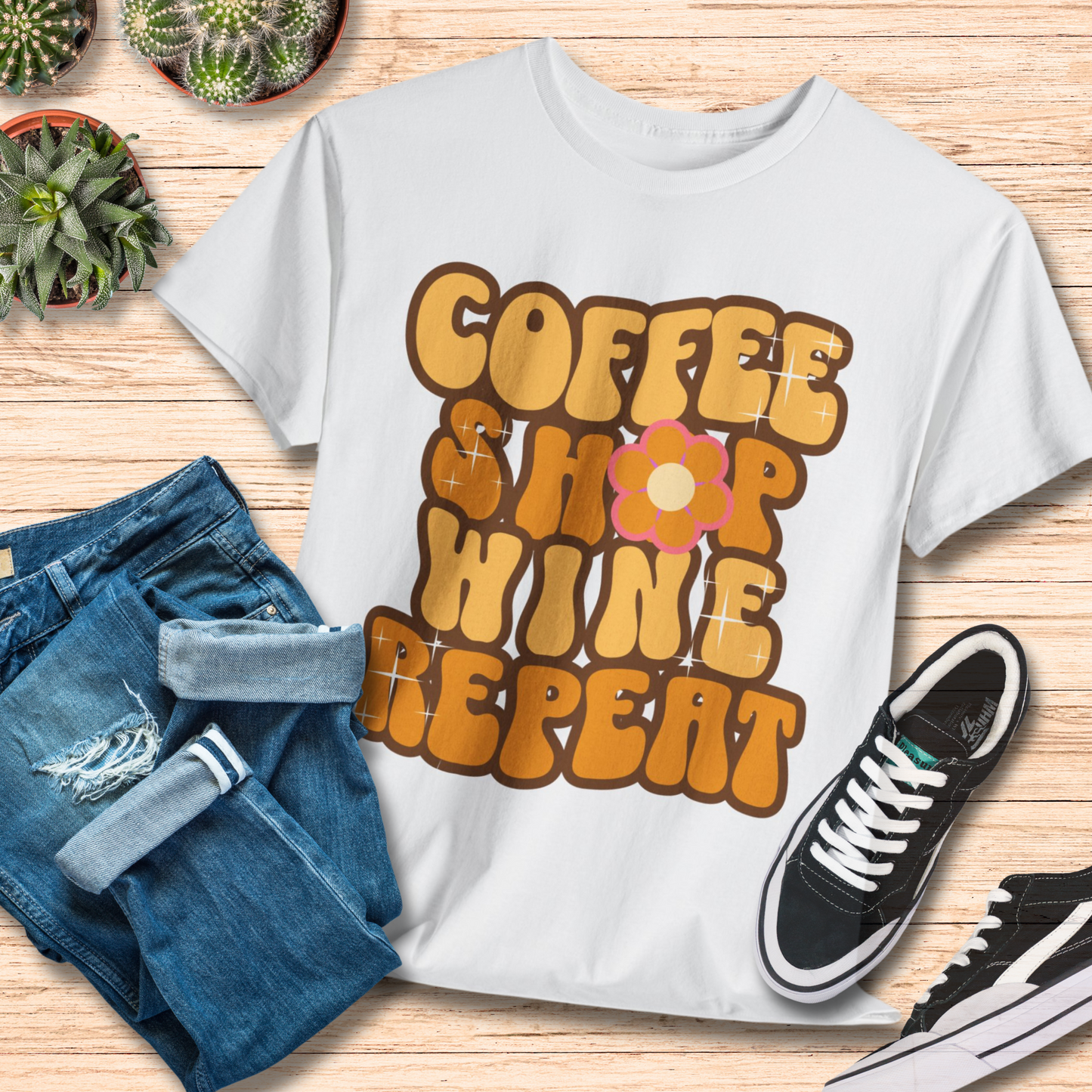 Coffee Shop Wine Repeat T-Shirt / Funny Mom Life Tee